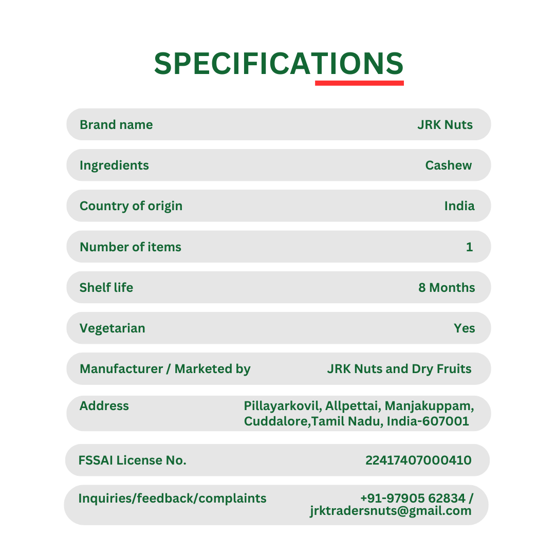 specifications of Cashew W210 Premium