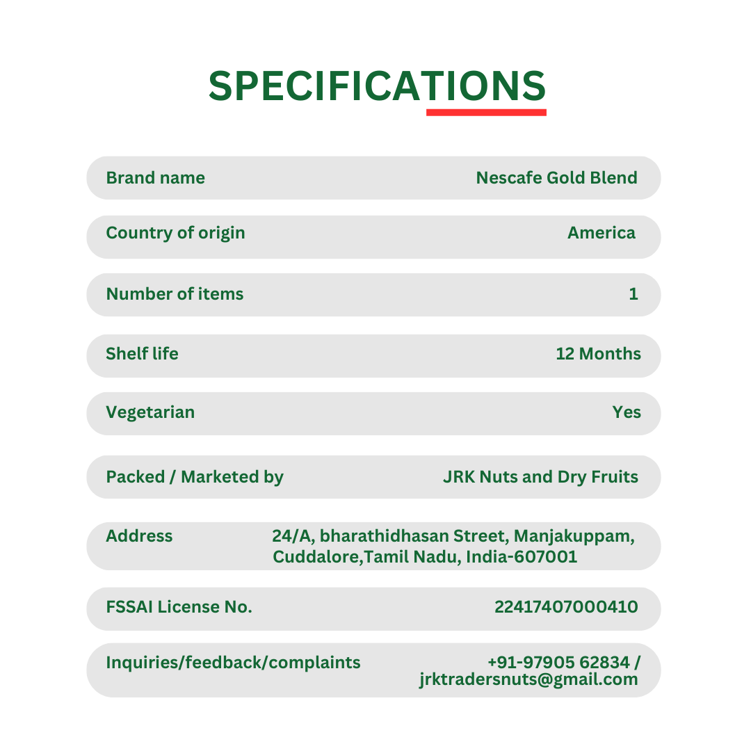 Specifications in Nescafe Gold Blend Coffee