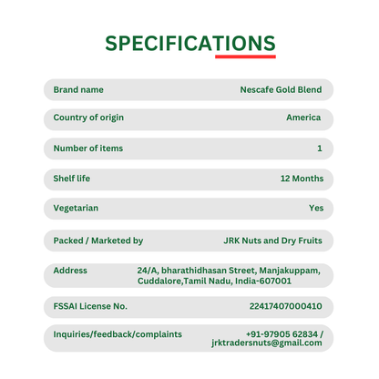 Specifications in Nescafe Gold Blend Coffee